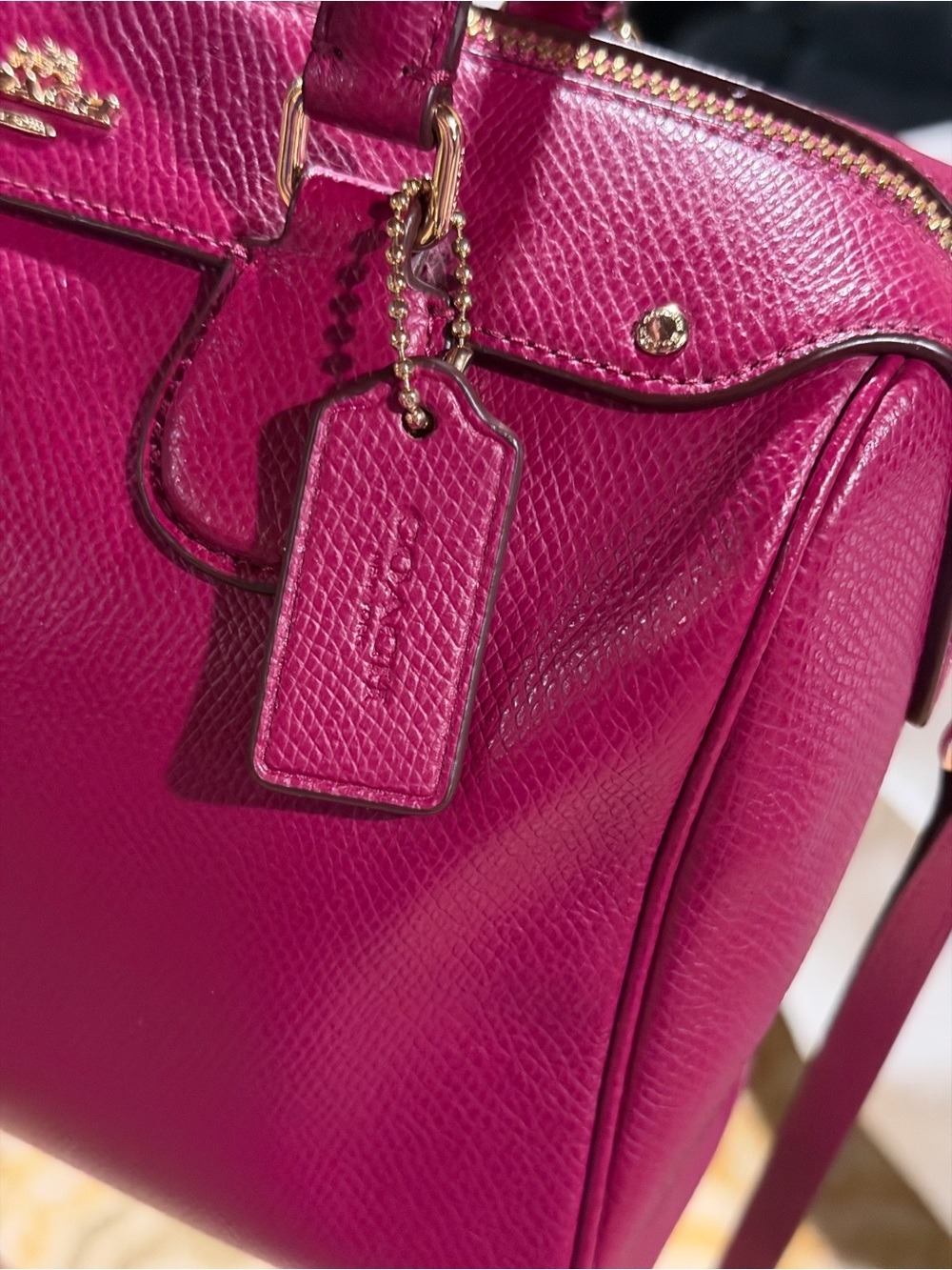 Coach Bennett Satchel F36624 Magenta Pebbled Leather Crossbody Gold Hardware - Picture 10 of 10